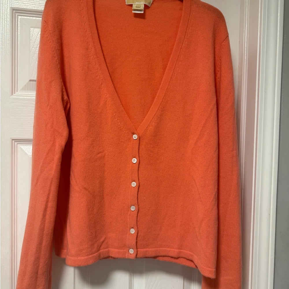 Michael Kors Vibrant Orange Cardigan, 95% cashmere, size L